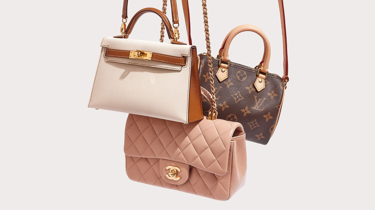 Three pre-owned designer handbags, including a Louis Vuitton monogram bag and a quilted Chanel flap bag