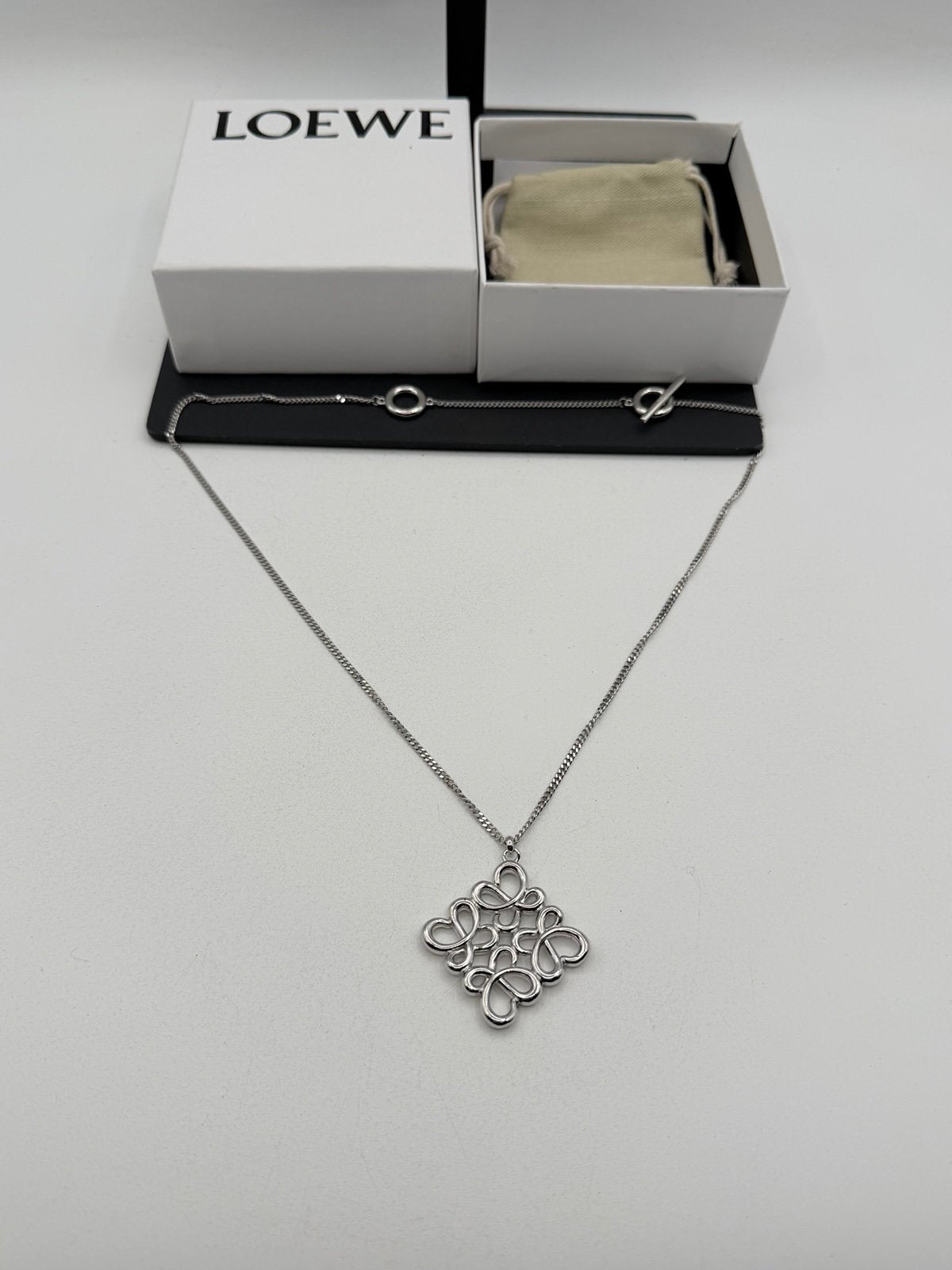 Pre-Owned Loewe Silver Anagram Pendant Necklace