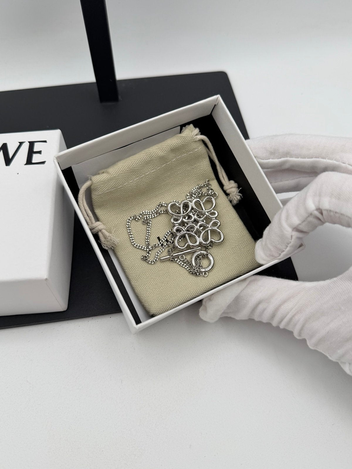 Pre-Owned Loewe Silver Anagram Pendant Necklace