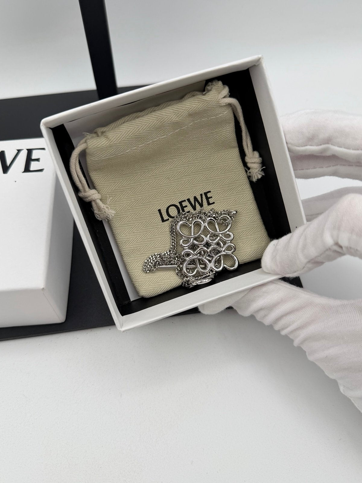 Pre-Owned Loewe Silver Anagram Pendant Necklace