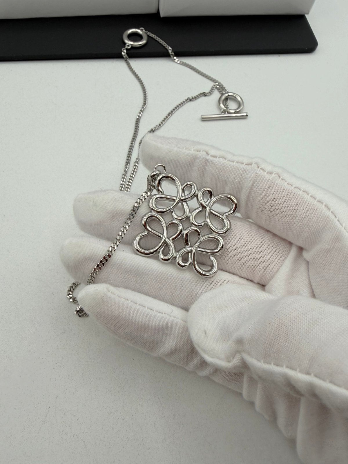 Pre-Owned Loewe Silver Anagram Pendant Necklace
