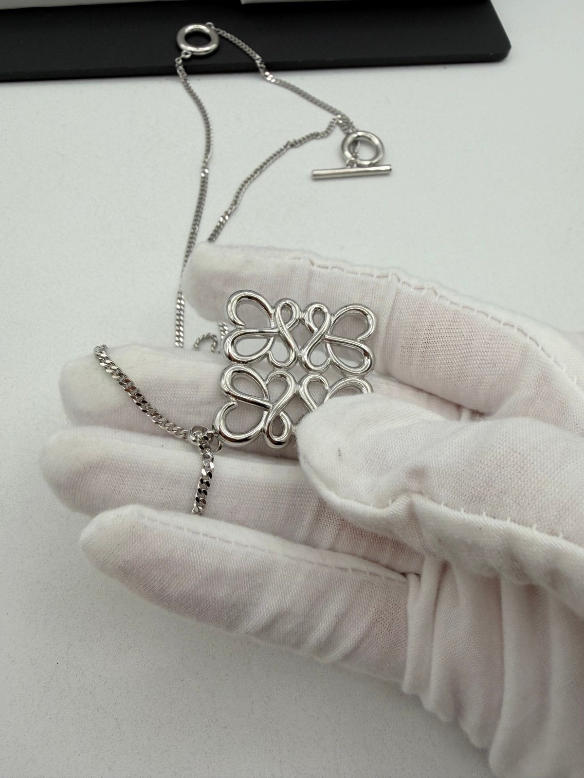 Pre-Owned Loewe Silver Anagram Pendant Necklace
