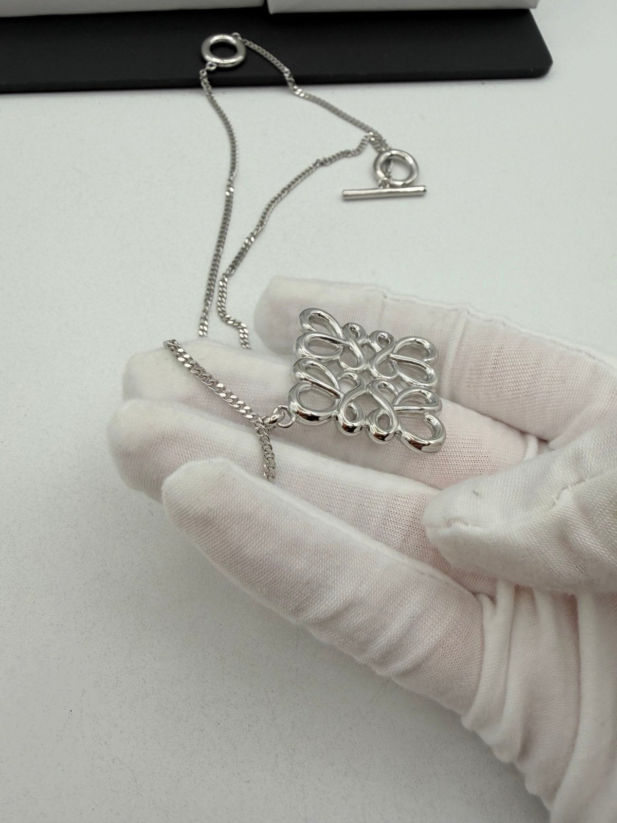 Pre-Owned Loewe Silver Anagram Pendant Necklace