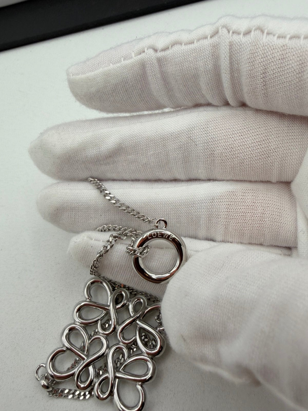 Pre-Owned Loewe Silver Anagram Pendant Necklace