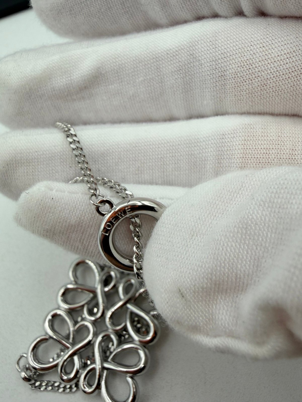 Pre-Owned Loewe Silver Anagram Pendant Necklace