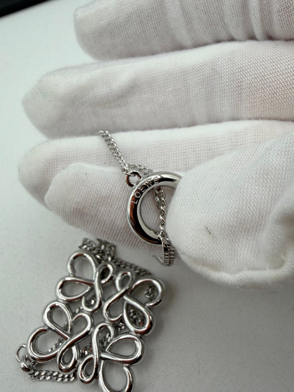 Pre-Owned Loewe Silver Anagram Pendant Necklace