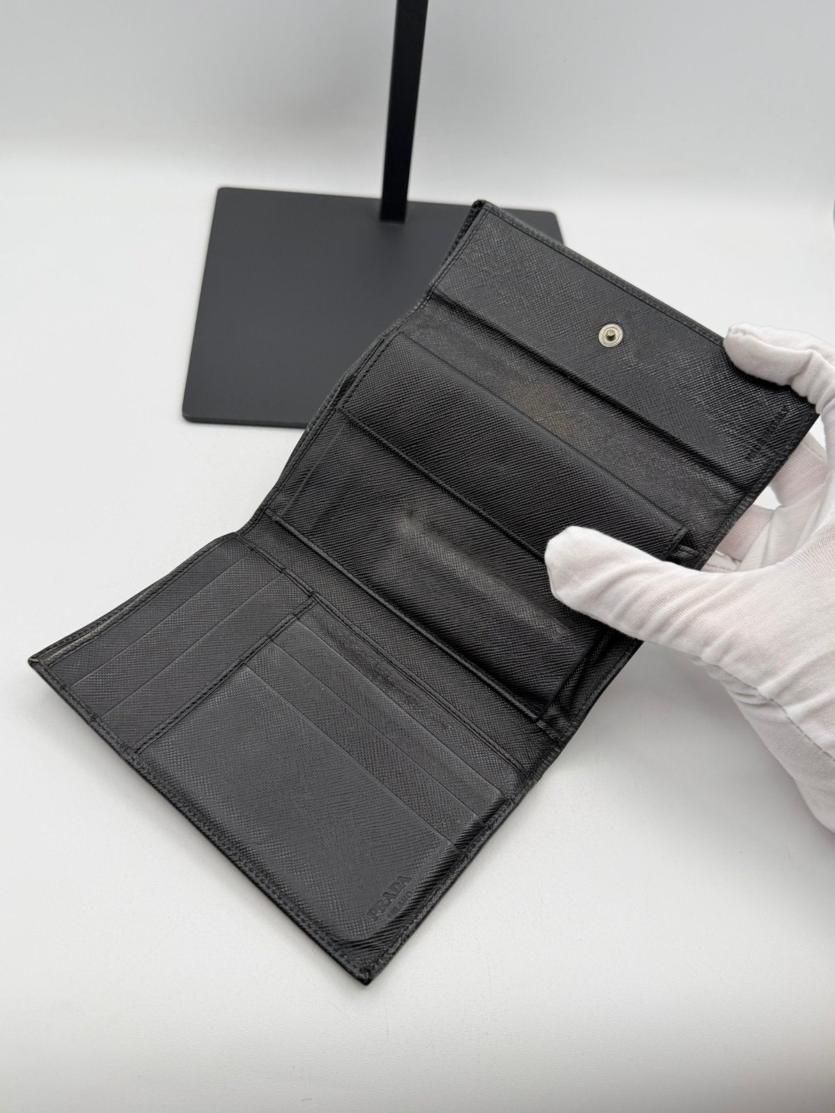 Pre-Owned Prada Black Leather Tri-Fold Wallet