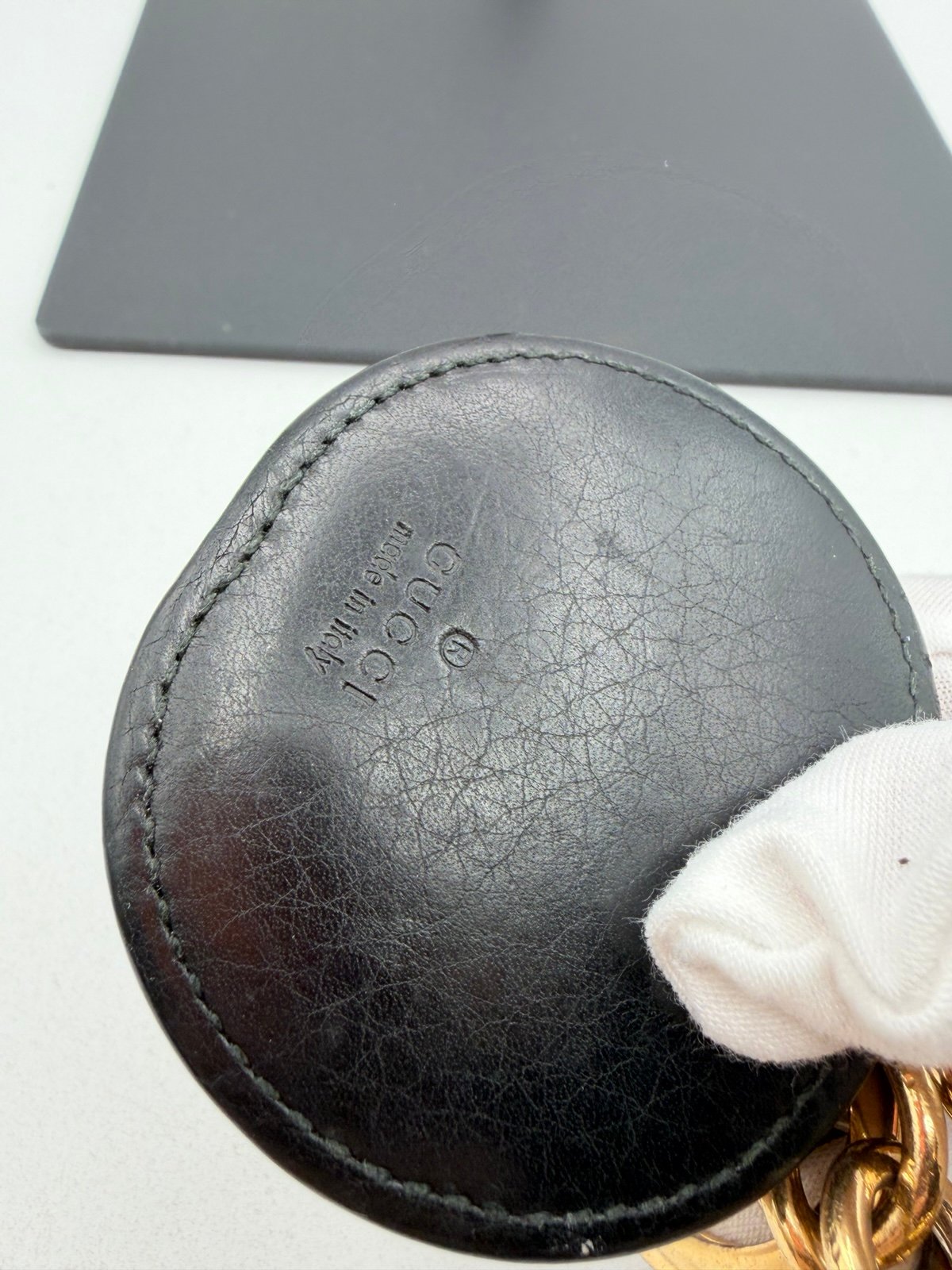 Pre-Owned Gucci Black Leather Interlocking G Keychain Charm