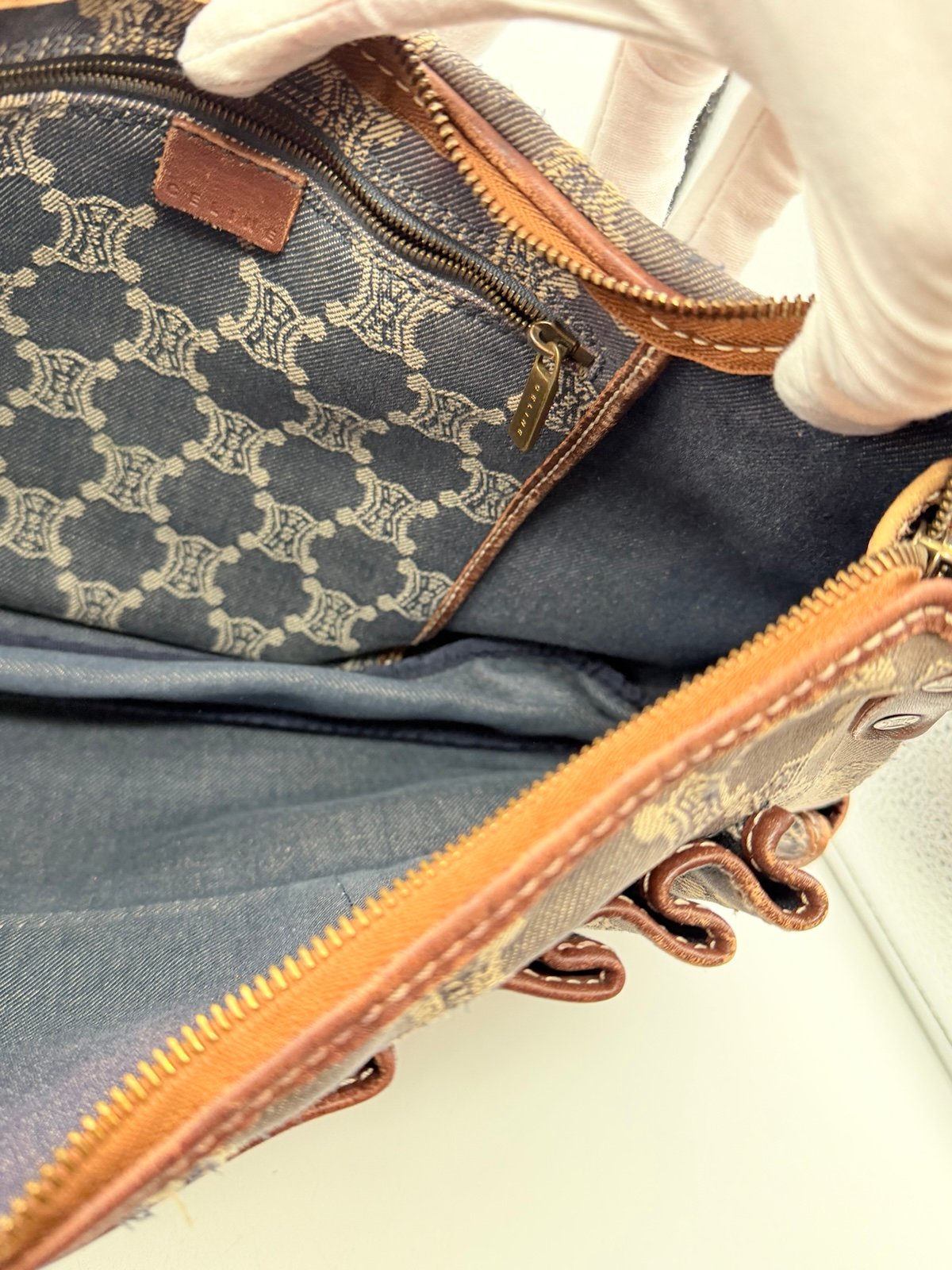 Pre-Owned Celine Macadam Pattern denim Shoulder Bag