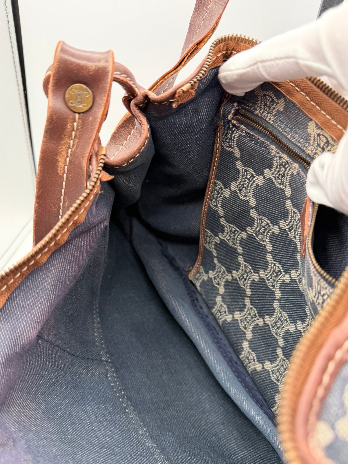 Pre-Owned Celine Macadam Pattern denim Shoulder Bag