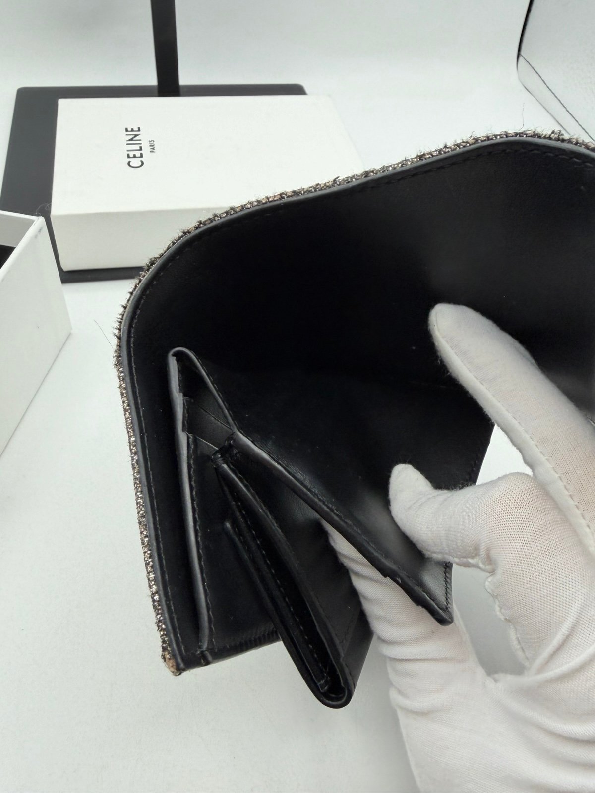 Pre-Owned Celine Triomphe Small Wallet in Metallic Tweed
