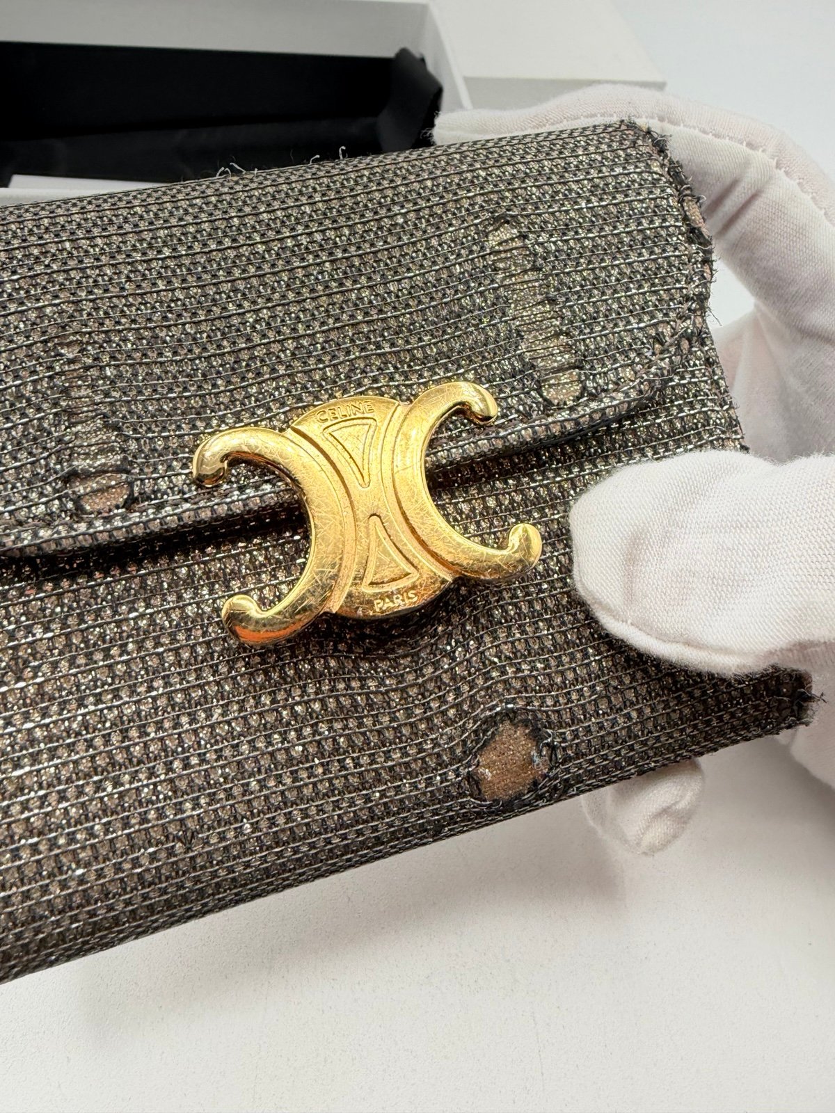 Pre-Owned Celine Triomphe Small Wallet in Metallic Tweed