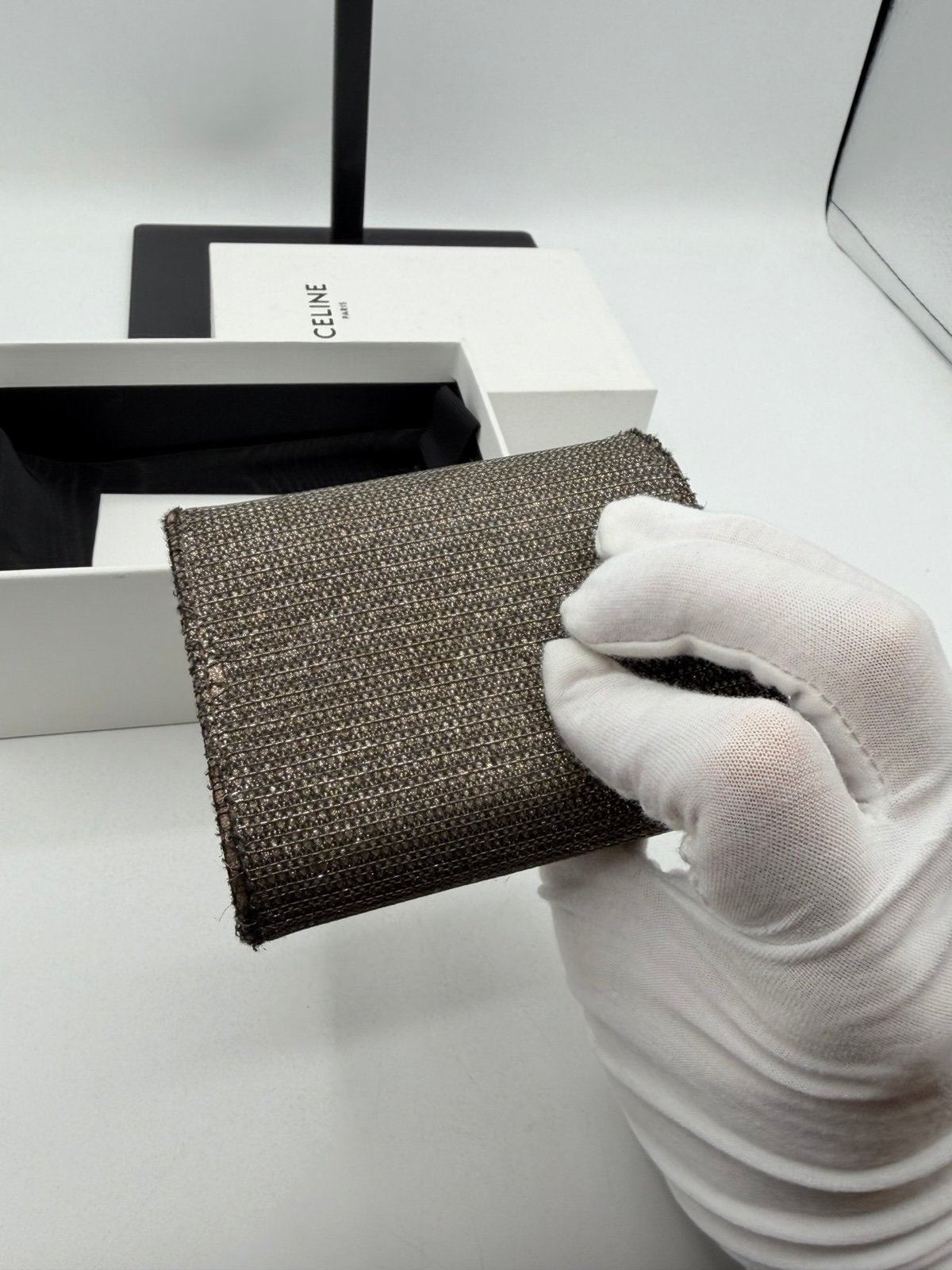 Pre-Owned Celine Triomphe Small Wallet in Metallic Tweed