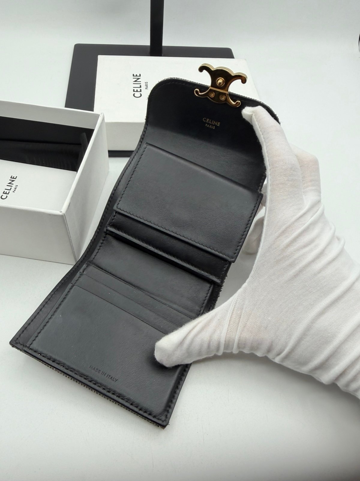 Pre-Owned Celine Triomphe Small Wallet in Metallic Tweed