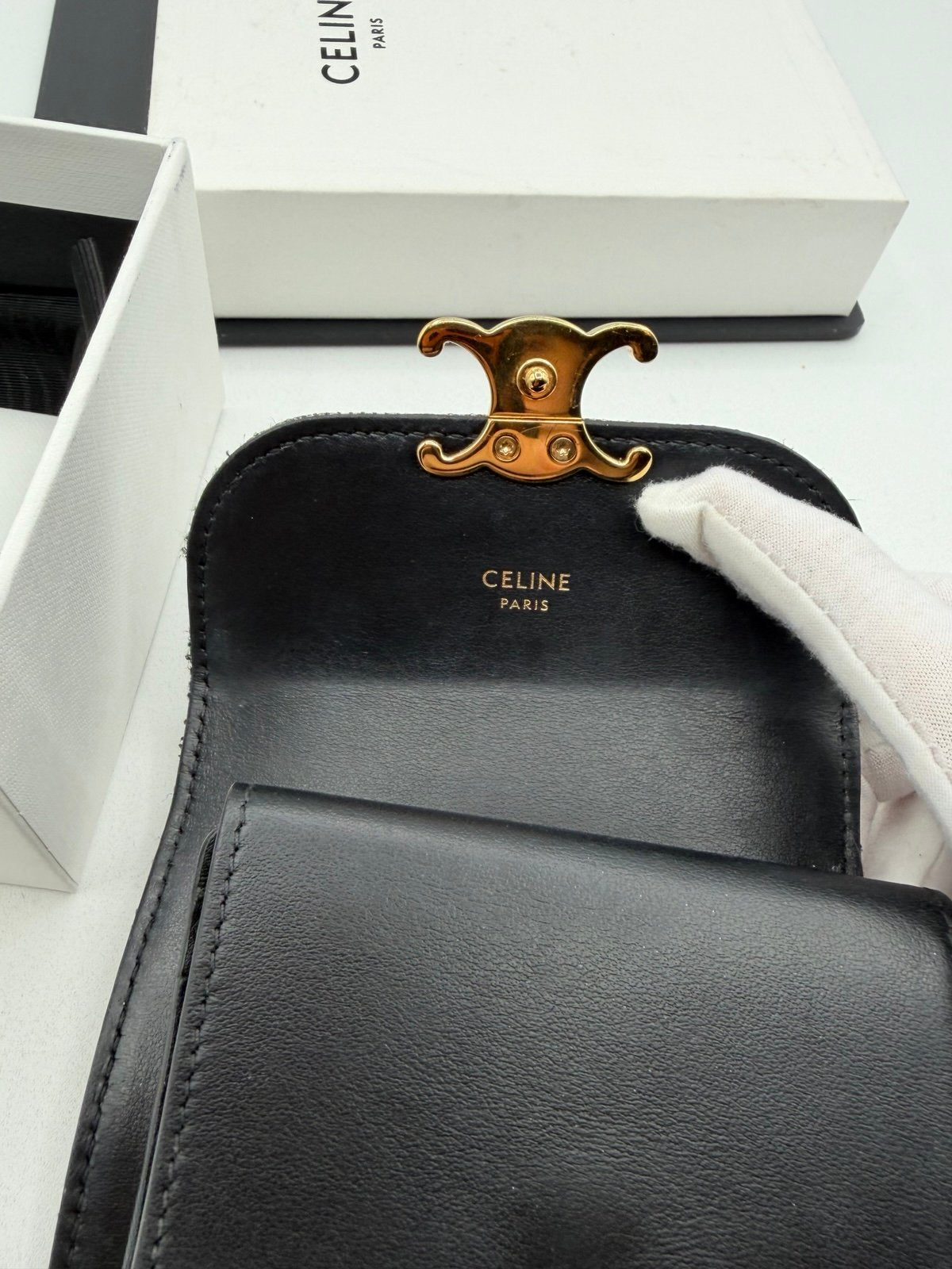 Pre-Owned Celine Triomphe Small Wallet in Metallic Tweed